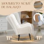 Poltrona Baloiço em Borrego Poltrona para Amamentação com Encosto Acolchoado Almofada e Base de Madeira de Borracha 67x82x100 cm Creme