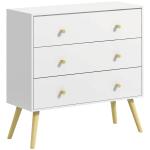 Cómoda com 3 Gavetas com Pés de Madeira de Pinho para Sala de Estar Escritório 80x30x80 cm Branco e Madeira