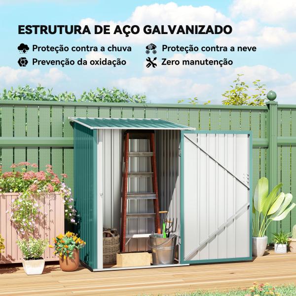 Abrigo de Jardim de Aço Galvanizado com Porta Fechadura e Teto Inclinado 0,92 m² 100x103x160cm Verde