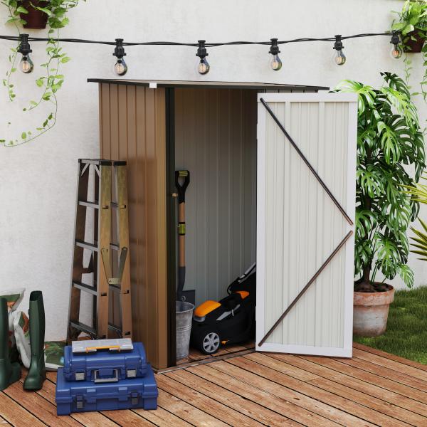 Abrigo de Jardim 1,07m² 142x84x189cm Abrigo de Jardim de Aço Galvanizado com Porta Fechadura e Orifícios de Drenagem para Armazenamento de Ferramentas Cinza