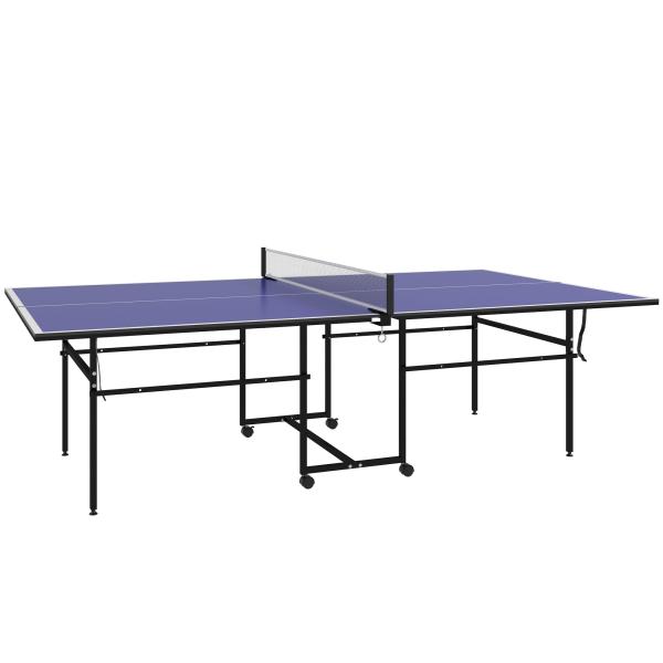 Mesa de Ping Pong Dobrável com 4 Rodas Rede 2 Raquetes e 3 Bolas para Interior e Exterior 274x152,5x75,5 cm Azul