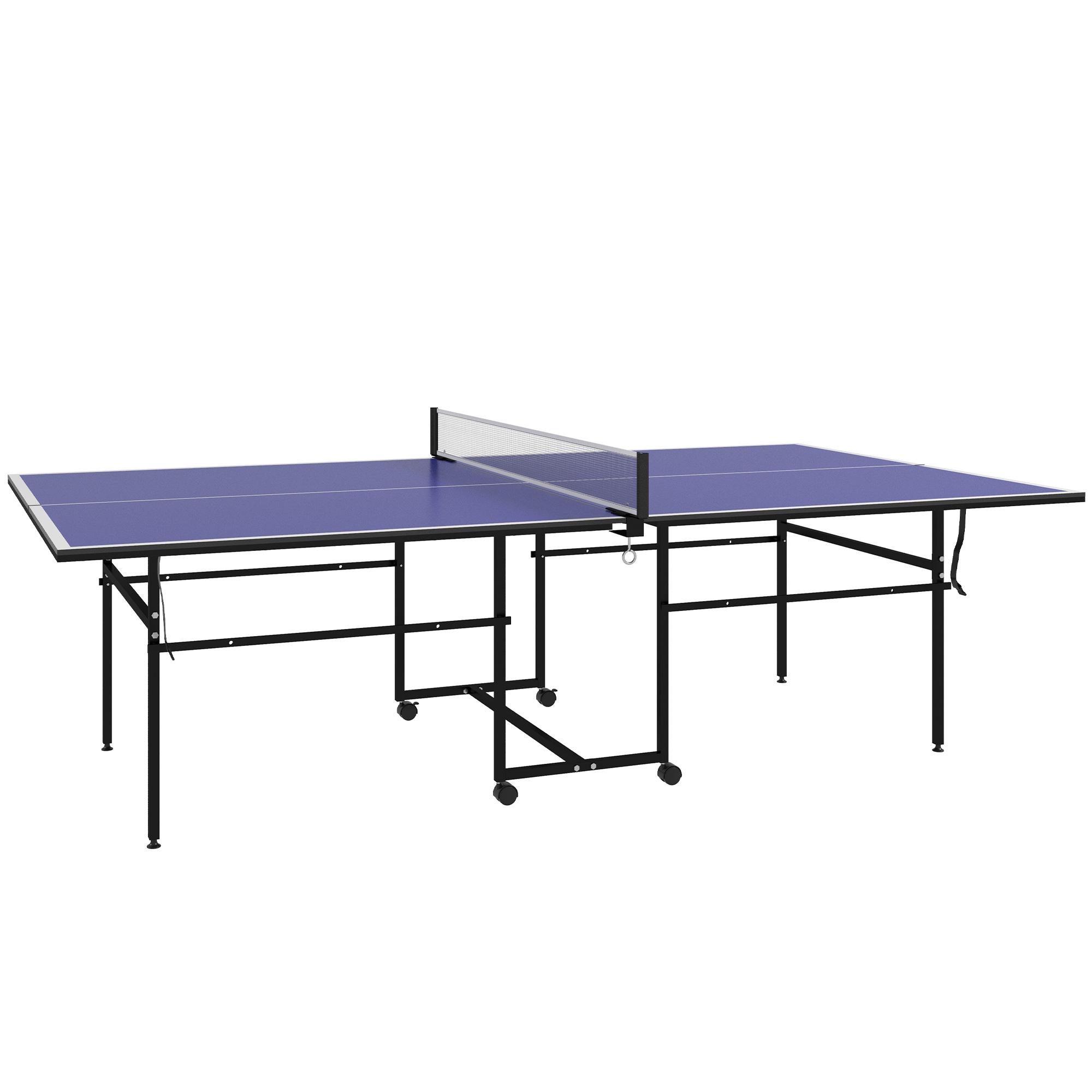 Mesa de Ping Pong Dobrável com 4 Rodas Rede 2 Raquetes e 3 Bolas para Interior e Exterior 274x152,5x75,5 cm Azul