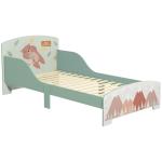 Cama para Crianças de Madeira com Barreira de Proteção e Estampados Carga Máx. 40 kg 77x143x60 cm Verde