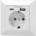 Tomada Elétrica Schuko 220V 16A c/ Portas USB - A + USB - C (Branco) - ORNO
