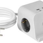 Extensão Dupla c/ 4 USB (2xUSB - A + 2xUSB - C) e Carregador Qi Indução 1,4 mts (Branco) - ORNO