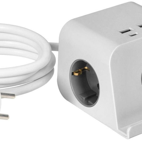 Extensão Dupla c/ 4 USB (2xUSB - A + 2xUSB - C) e Carregador Qi Indução 1,4 mts (Branco) - ORNO