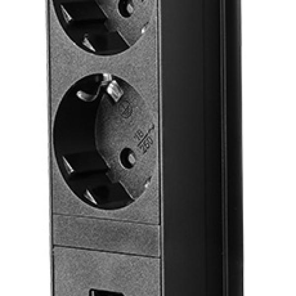 Extensão Tripla + 2x USB Oculta POP - UP p/ Secretárias, Balcões, Móveis... (Preto) - ORNO