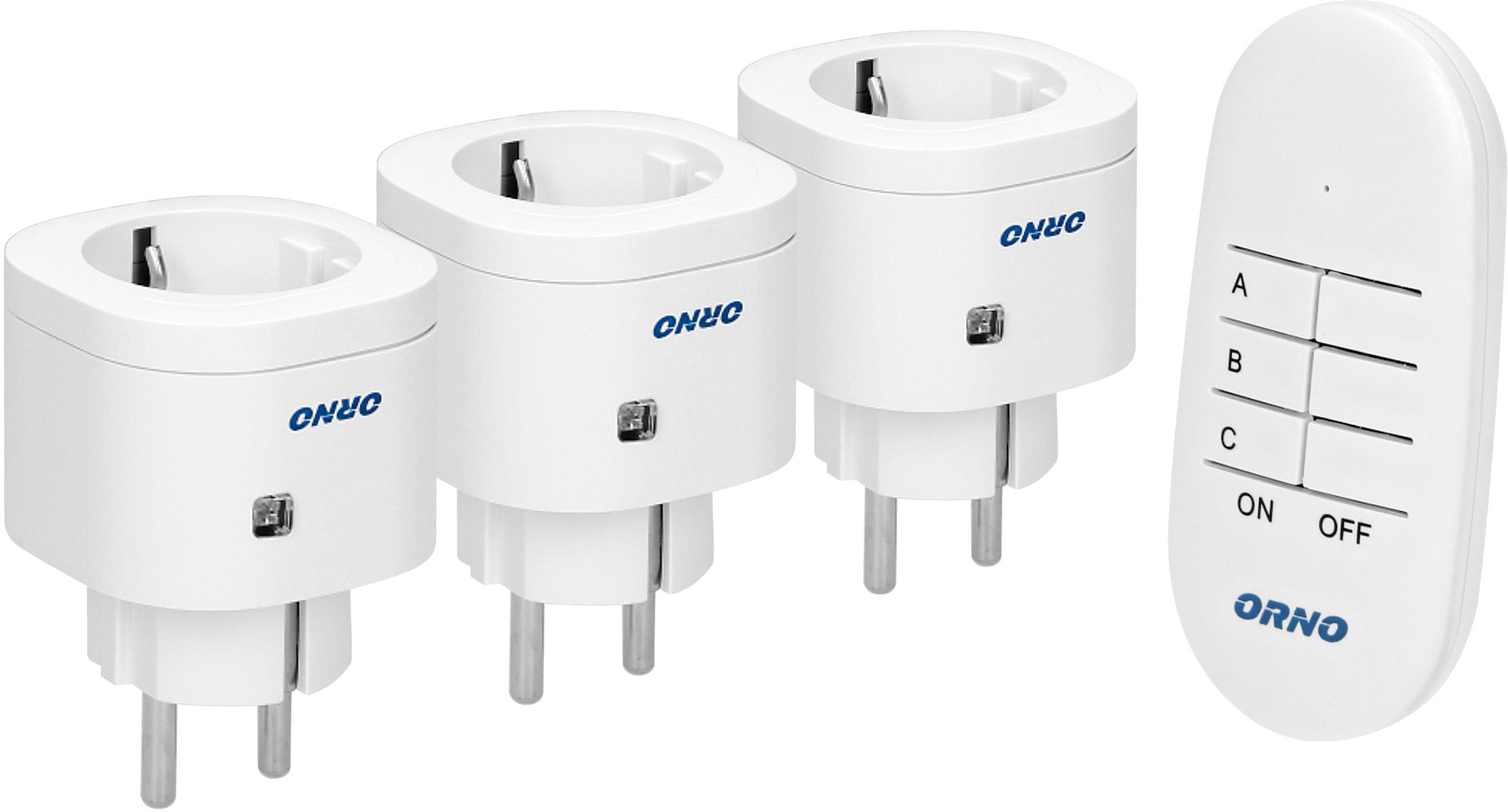 Sistema de 3 Tomadas ON - OFF c/ Comando s/ Fios - ORNO