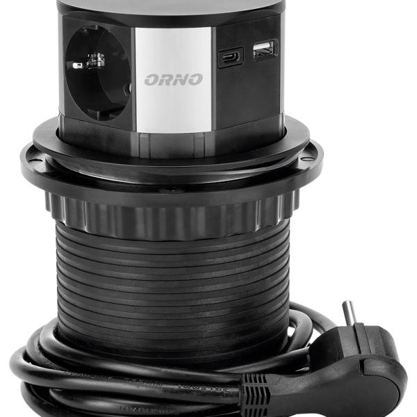 Tomada Elétrica Embutir c/ Carregador Qi Indução e 2 Portas USB (Preto) - ORNO