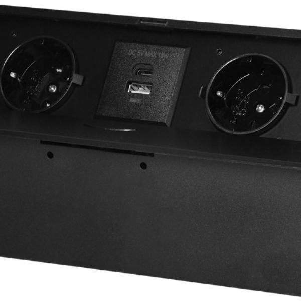 Extensão Dupla Oculta POP - UP c/ Porta USB - A e USB - C p/ Secretárias, Balcões (Preto) - ORNO