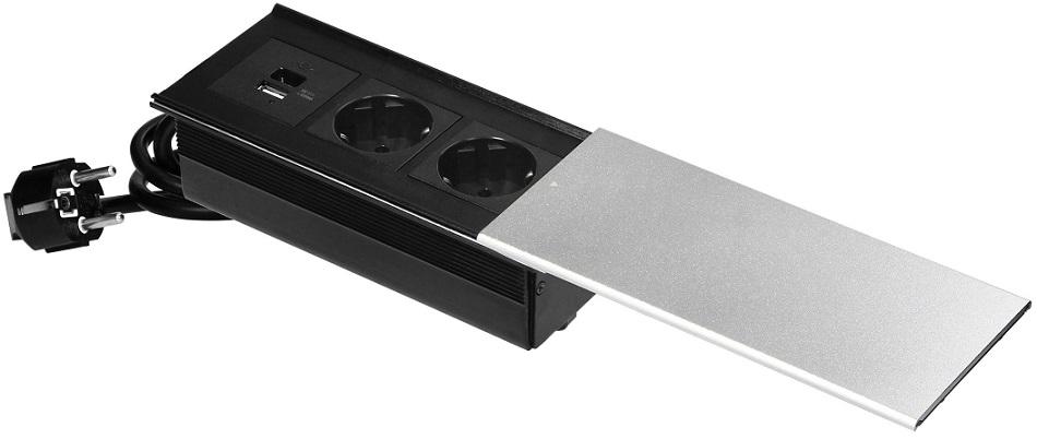 Extensão Dupla Oculta c/ Tampa Deslizante + 1x USB - A e 1x USB - C 4.2A (Prateado) - ORNO