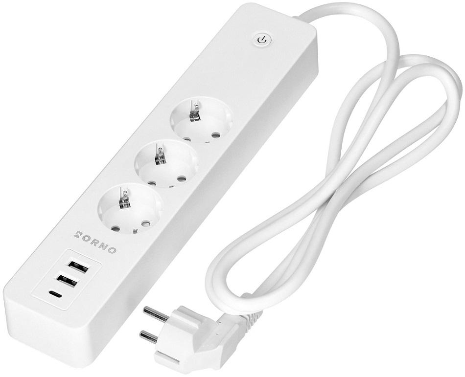 Extensão Tripla Wi - Fi Compatível Tuya 3 Tomadas c/ 3x USB (1x USB - C + 2x USB - A) - ORNO