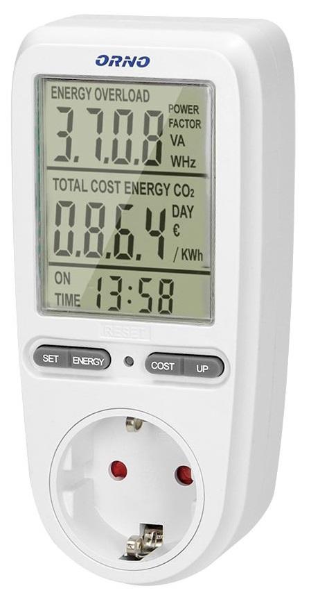 Medidor Digital de Custos de Energia, Potência, Corrente, Frequência,... (3680W) - ORNO