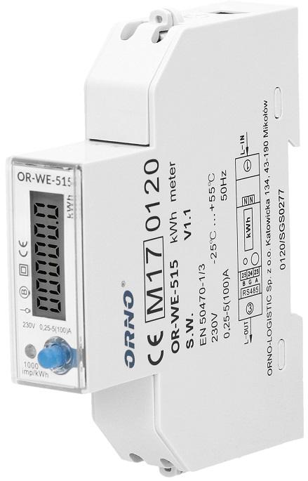 Medidor Digital de Consumo de Energia Multi - tarifa Monofásico (100A) c/ RS485 p/ Calha DIN - ORNO