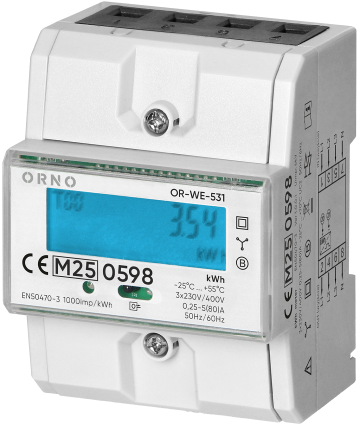 Medidor Digital de Custos de Energia p/ Calha DIN 80A c/ MID (Trifásico) - ORNO