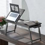 Mesa Reclinável para Cama e Sofá, Tabuleiro Dobrável com Gaveta Lateral para Computador Portátil e Livros, Cinco Alturas, Preto
