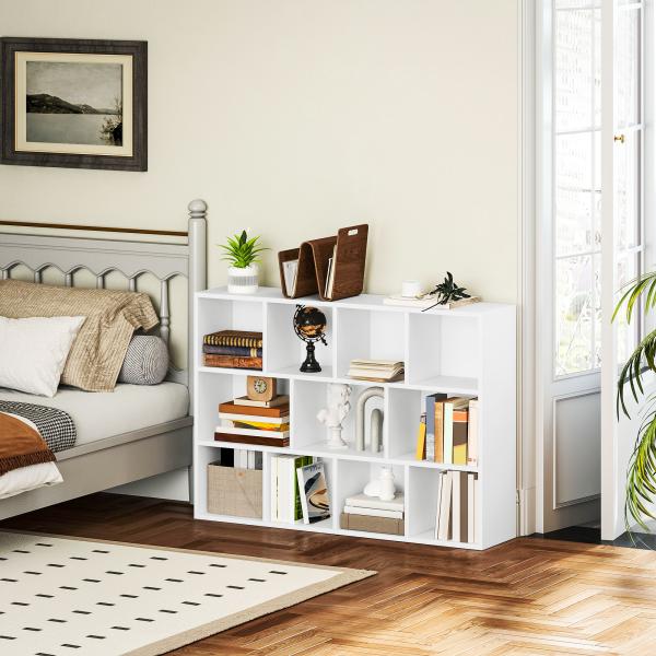 Estante de 3 Níveis Estante para Livros com 11 Compartimentos Desenho Vertical ou Horizontal 74,3x24x106 cm Branco