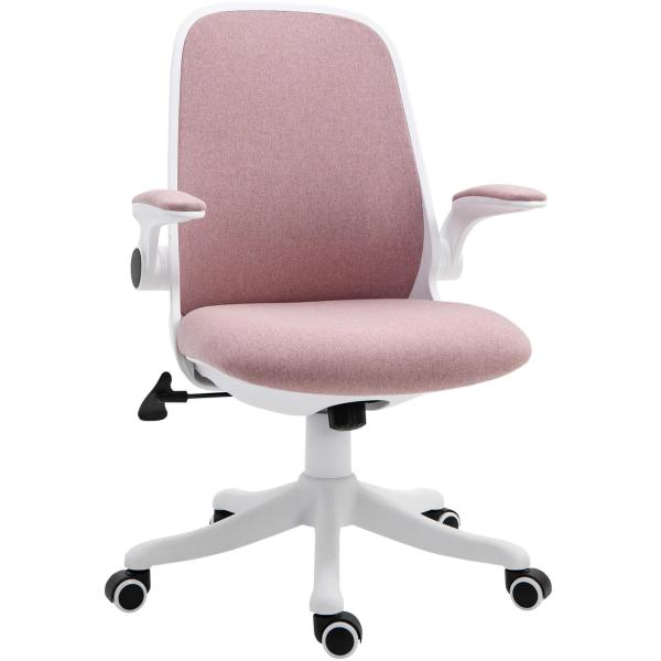 Cadeira de Escritório Giratória Função de Inclinação Altura Ajustável Ergonômica com Apoio de Braço Elevavel Carga 120 kg62,5x60x94 - 104 cm Rosa