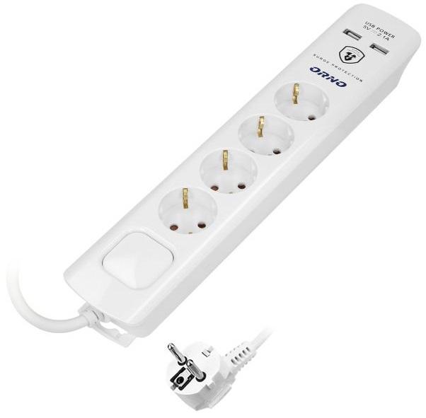 Extensão Quadrupla c/ 2x USB Branco (3 mts) - ORNO