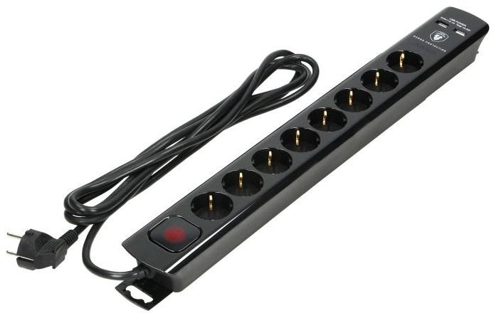 Extensão Octupla c/ 2x USB Preto (3 mts) - ORNO