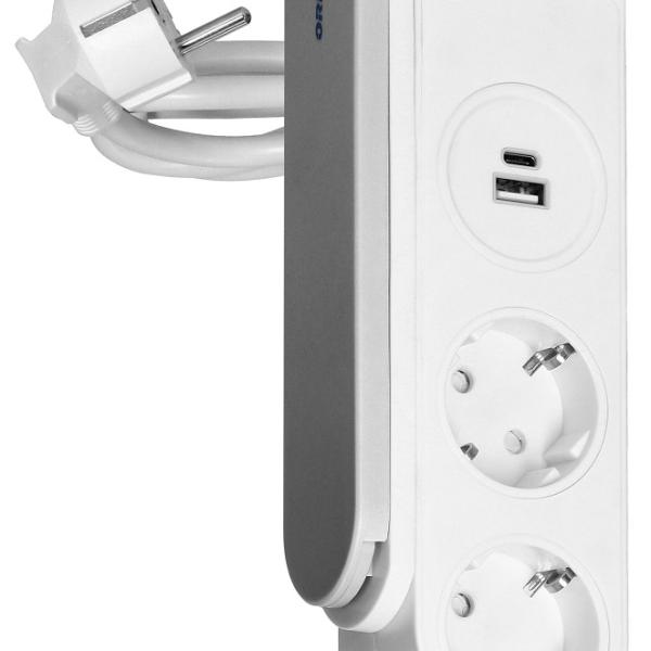 Extensão Dupla + USB - A + USB - C c/ Clip Fixação à Mesa 1,4 mts (Branco) - ORNO
