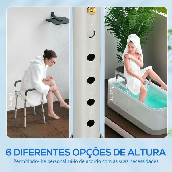 Banco de Duche com Altura Ajustável Banco de Duche de Alumínio Antiderrapante para Idosos e Descapacitados 52x45x57 - 69 cm Azul