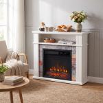 Lareira Elétrica Decorativa 1800 W com Prateleira Efeito de Chama 5 Níveis de Brilho Termóstato Temporizador e Comando Branco