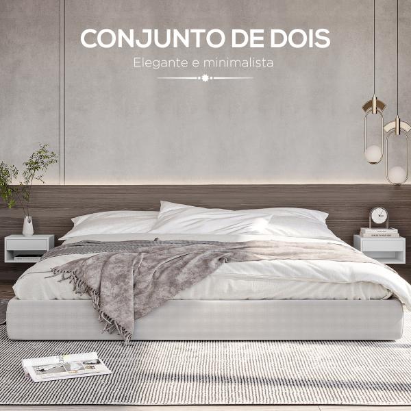 Conjunto de 2 Mesas de Cabeceira Flutuantes Mesas de Cabeceira com Gaveta para Dormitório 37x32x21 cm Branco Brilhante