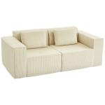 Sofá de 3 Lugares Sofá de Sala 202x90x76 cm Revestido em Veludo Cotelê Acolchoamento Espesso e 2 Almofadas Bege