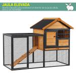 Coelheira para pequenos animais de estimação de 2 níveis com rampa e bandeja removível 122x63x92 cm madeira e cinza