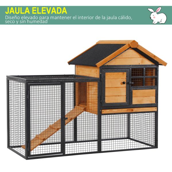 Coelheira para pequenos animais de estimação de 2 níveis com rampa e bandeja removível 122x63x92 cm madeira e cinza