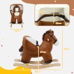 Cavalo Baloiço para Crianças de 18 - 36 Meses com Sons Cinto de Segurança e Base de Madeira Carga 25 kg 68x33x45 cm Marrom