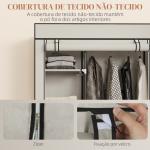 Roupeiro de Tecido Dobrável com 6 Prateleiras 1 Barra de Pendurar e Rodas para Dormitório Vestidor 103x43x162,5 cm Creme