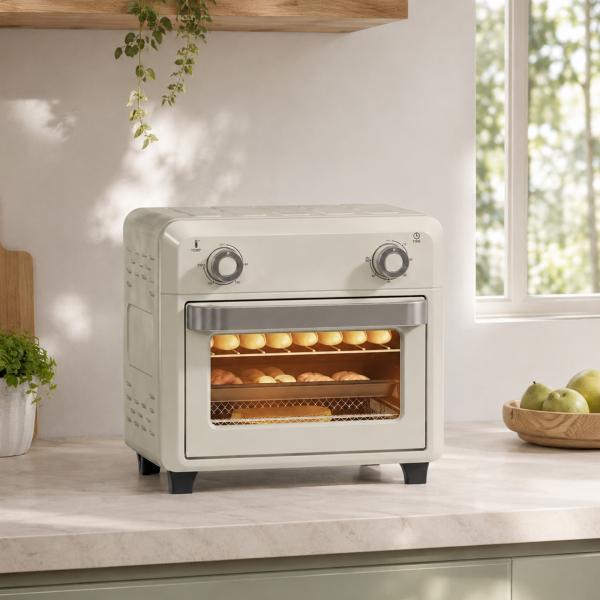 Forno com Fritadeira de Ar 10 L com 2 Manípulos Convecção 360° 80 - 230 °C Temporizador 60 Min Tabuleiro e Cesto
