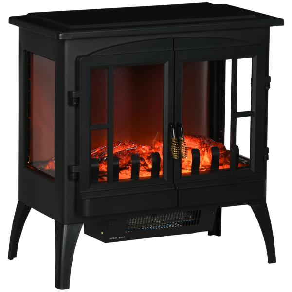Lareira Elétrica 1000W/2000W com Luzes LED Chamas Realistas e Proteção Contra Superaquecimento para 15 - 20 ㎡ 60x37x60,5 cm Preto