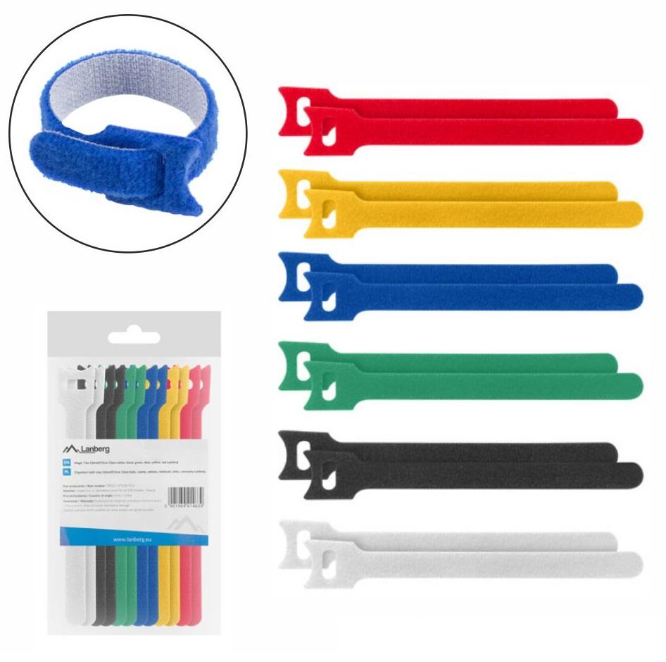 Conjunto 12 Fitas Velcro Multicores p/ Organização - LANBERG