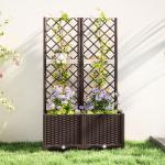 Floreira com Treliça de PP com Drenagem e Amplo Espaço para Plantas Trepadoras Vaso com Suporte para Jardim 80x40x135 cm Marrom