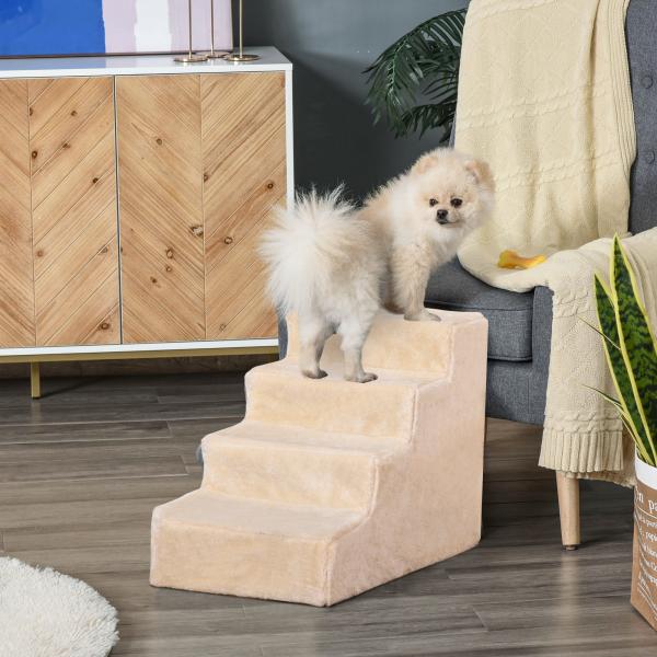 Escada para Animais de Estimação com 4 Degraus 2 em 1 com Capa Removível e Lavável Escada 60x35x44 cm Bege