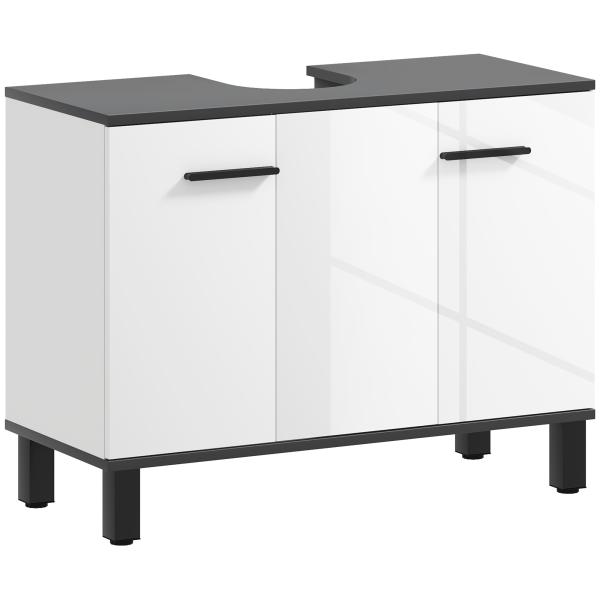 Móvel para Lavatório Pousar Móvel Casa de Banho com 2 Portas e Prateleira Ajustável para Lavatório com ou sem Pedestral 80x34x60 cm Branco Brilhante
