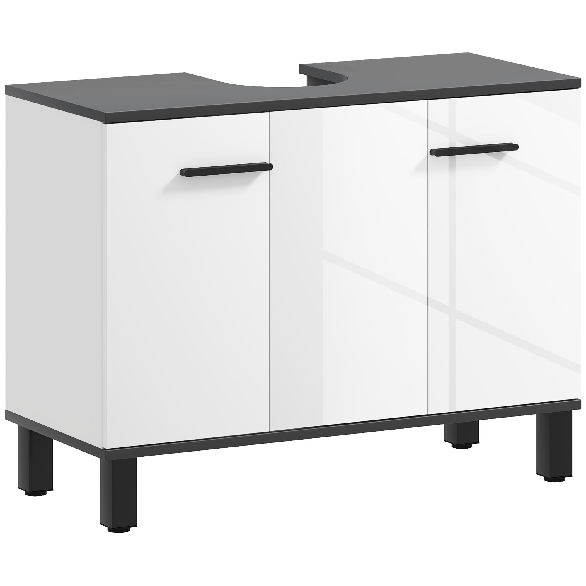 Móvel para Lavatório Pousar Móvel Casa de Banho com 2 Portas e Prateleira Ajustável para Lavatório com ou sem Pedestral 80x34x60 cm Branco Brilhante