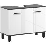 Móvel para Lavatório Pousar Móvel Casa de Banho com 2 Portas e Prateleira Ajustável para Lavatório com ou sem Pedestral 80x34x60 cm Branco Brilhante