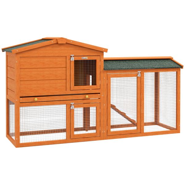 Coelheira de Madeira 150x45x85 cm Gaiola para Coelhos Grande com Telhado Asfáltico Bandeja Removível Escada e Ninho Natural