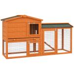 Coelheira de Madeira 150x45x85 cm Gaiola para Coelhos Grande com Telhado Asfáltico Bandeja Removível Escada e Ninho Natural