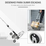 Carrinho de Mão Portátil para Escadas com 6 Rodas Capacidade 70 kg para Entregas Armazéns Mercado Mudanças Prata e Preto