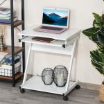 Mesa de Computador com Rodas 60x48 cm com Gaveta Deslizante para Teclado e Prateleira Inferior Estrutura Metálica Branca