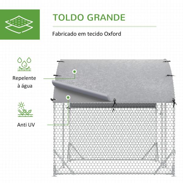 Galinheiro para Exterior para 4 - 6 Galinhas de Aço Galvanizado com Teto de Tecido Oxford 2,8x1,90x1,97 m Prata