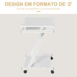 Mesa de Computador com Rodas 60x48 cm com Gaveta Deslizante para Teclado e Prateleira Inferior Estrutura Metálica Branca