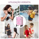 Mala de Maquilhagem Profissional com Gaveta Mala de Maquilhagem com Rodas para Viagem Trabalho 34x25x62 cm Rosa