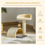 Árvore Arranhador para Gatos de 2 Níveis com Poste e Tapete de Arranhar Cama e Bola Suspensa 35,5x37x46 cm Bege