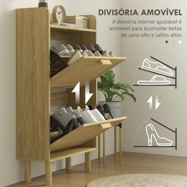 Móvel Sapateira de Entrada com 2 Gavetas Basculantes e 1 Prateleira Aberta para 18 Pares de Sapatos 80x24,5x110 cm Carvalho